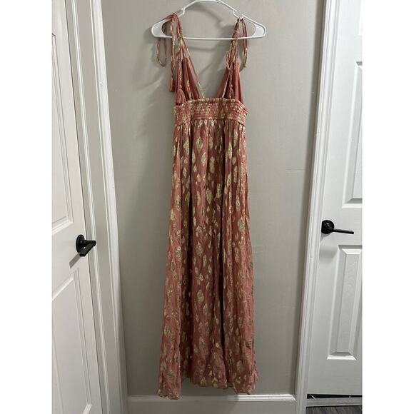 Altar'd State Dusty Coral Metallic Maxi Dress size Small - Picture 7 of 9